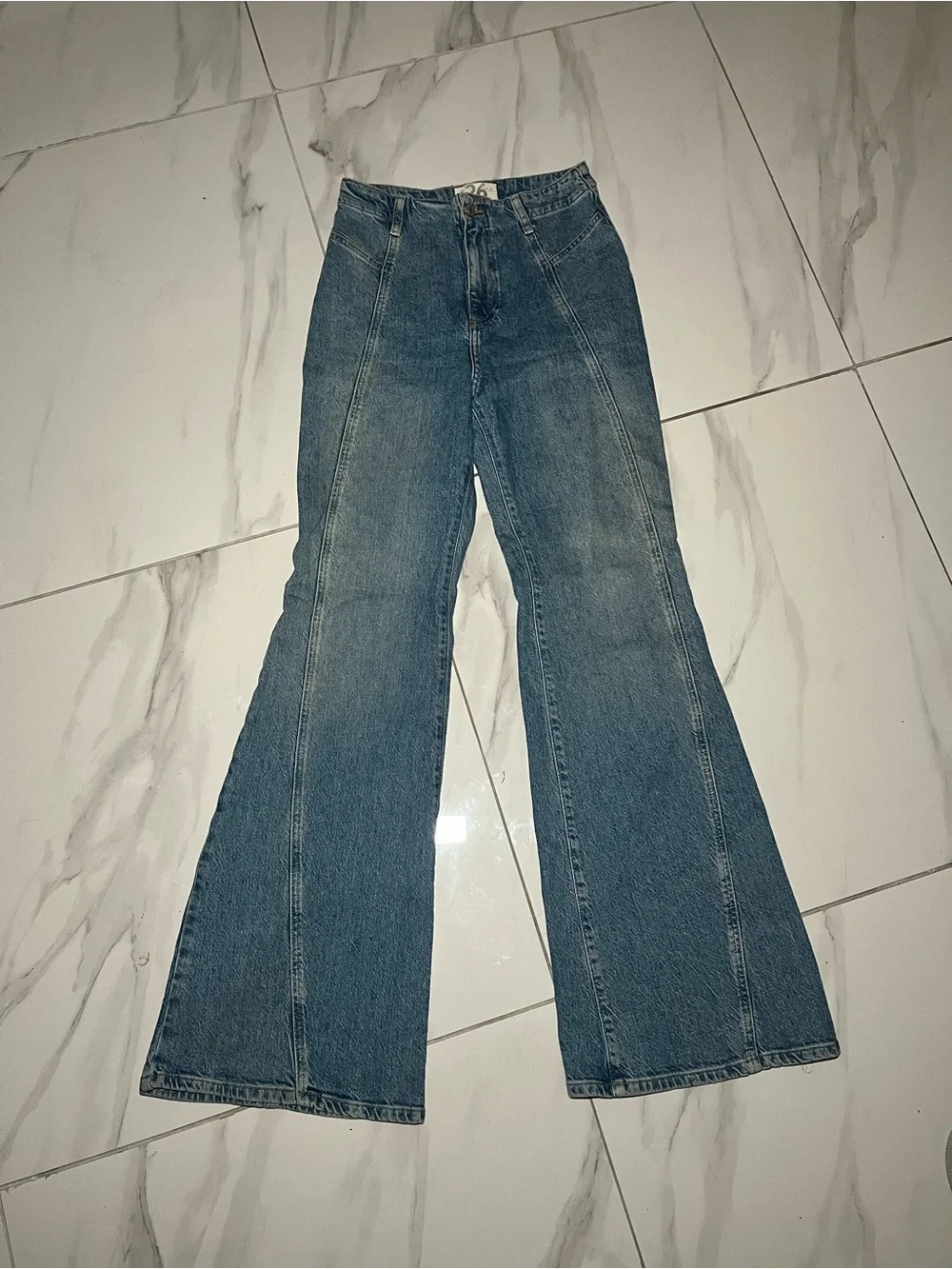 Free People Women’s Blue Denim Jeans - Classic High-Rise Boot Cut Style